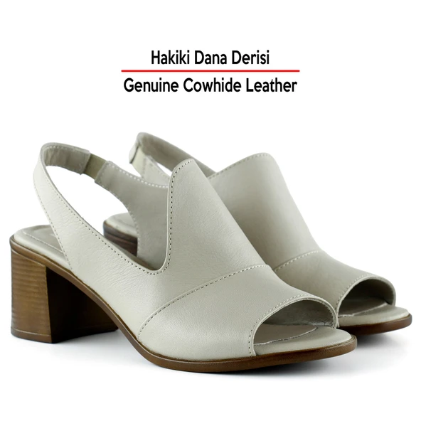 Erkan Saçmacı Emilia Vizon Hakiki Deri Arkası Açık Lastik Bantlı Kalın Topuklu Rahat Günlük Sandalet - 3