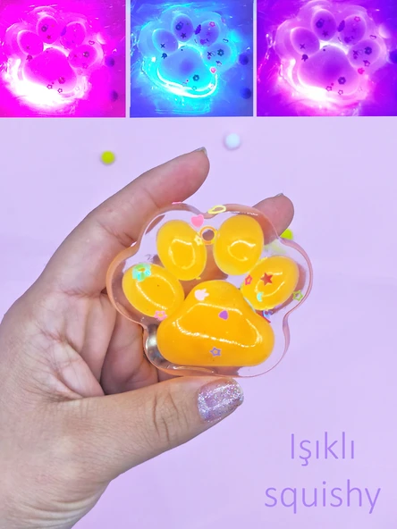 Işıklı Şeffaf Pati Squishy Pullu Yumuşacık 6 cm Pati Sukuşi - Turuncu