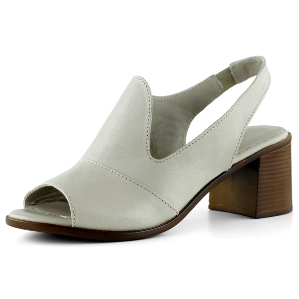 Erkan Saçmacı Emilia Vizon Hakiki Deri Arkası Açık Lastik Bantlı Kalın Topuklu Rahat Günlük Sandalet