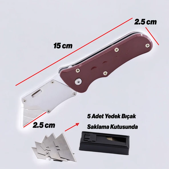 Çok Amaçlı Metal Maket Bıçak Halı Bıçağı Maket Bıçağı 5 Adet Yedek Bıçak Küçük Değiştirilebilir - 2