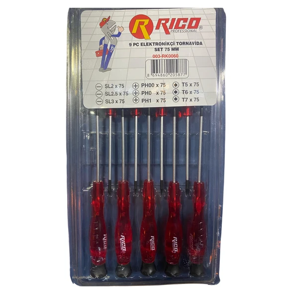 Rico RK0060 9 Parça Elektronikçi Tornavida Set 75 MM
