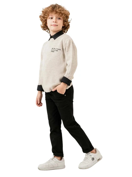 PARİS DETAYLI JEANS PANTOLONLU KAZAKLI ERKEK TAKIM - 5