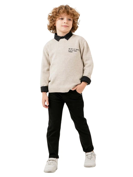 PARİS DETAYLI JEANS PANTOLONLU KAZAKLI ERKEK TAKIM - 3