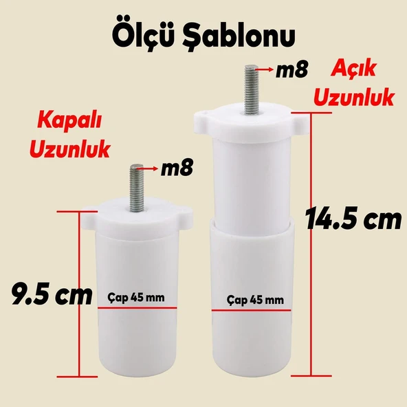 Mobilya Tv Ünitesi Çekyat Koltuk Kanepe Baza Destek Ayağı Ayakları 12 Cm Beyaz M8 6'lı Set - Resim 3