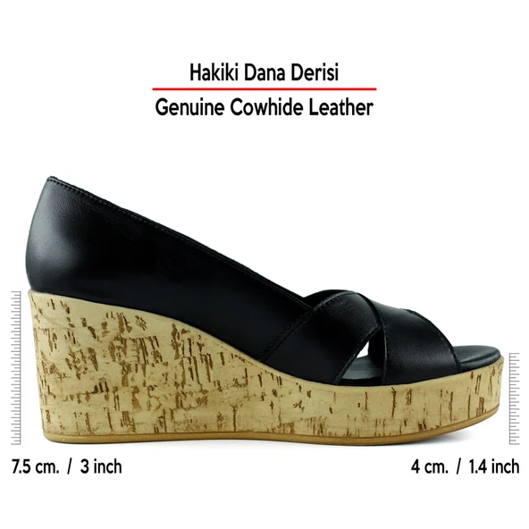 Erkan Saçmacı Astrid Siyah Hakiki Deri Çapraz Bantlı Mantar Taban Görünümlü Dolgu Topuklu Sandalet - 2