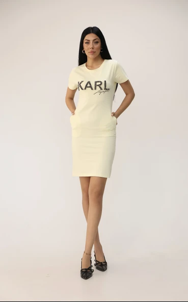 Kadın Kısa Kollu Taş Baskılı Elbise 9771 - 3