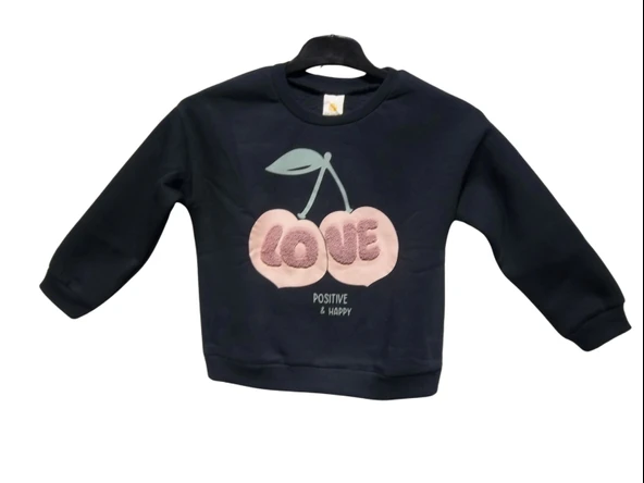KİRAZ BASKILI LOVE SUZENELİ KIZ SWEATSHIRT - 1