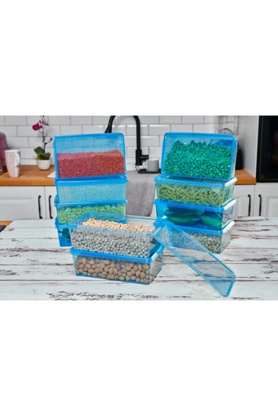 SUPERCUPP Plastik Kapaklı Saklama Kabı Kilitli,Dondurucu,Buzdolabı,Oyuncak,Yemek,Kahve - 10Adet Mavi