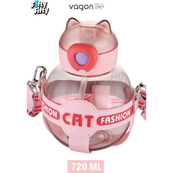 VAGONLİFE 720 ML KILIFLI VE PiPETLİ SU MATARASI Pembe - 2