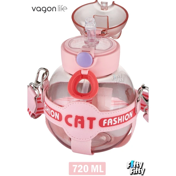 VAGONLİFE 720 ML KILIFLI VE PiPETLİ SU MATARASI Pembe - 3