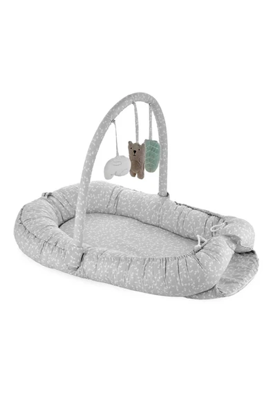 Babyjem Oyuncaklı Anne Baba Yanı Yatağı Gri Çiçek ürün görseli 1