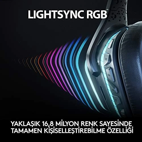 Logitech G G935 Kablosuz 7.1 Surround LIGHTSYNC Oyuncu Kulaklığı, PRO-G 50 mm Sürücüler, DTS Headphone:X 2.0, 12 Saat Pil Ömrü, 6 mm Katlanabilir LED Mikrofon, Siyah - 3