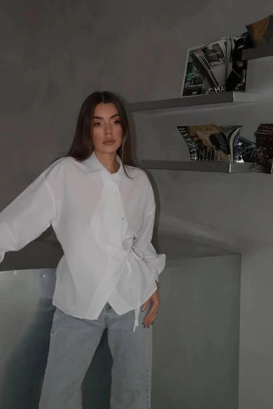 Jasmin Beyaz Yandan Bağlamalı Trend Gömlek JASMIN-1453 - 2