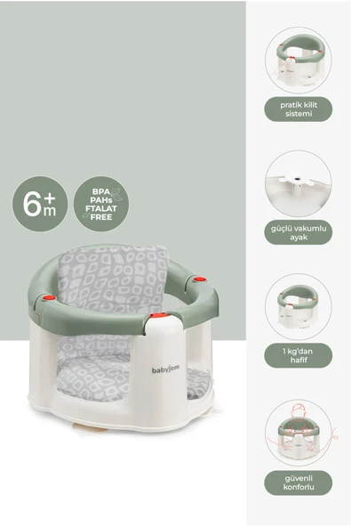 Babyjem Önden Açılır Mama Sandalye Oturağı Ve Minderi -  2 ' Li Set Soft Yeşil