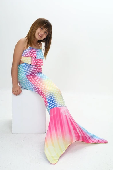 Kız Çocuk Denizkızı Kostümlü 3'lü Mayo Takımı (Alt+Üst+Kostüm) 3-12 Yaş 12217 - 6