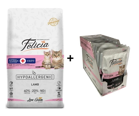 Felicia Kuzulu Yavru Kedi Maması 12 Kg + 12 Adet Felicia Kuzulu Yavru Yaş Mama 85 Gr