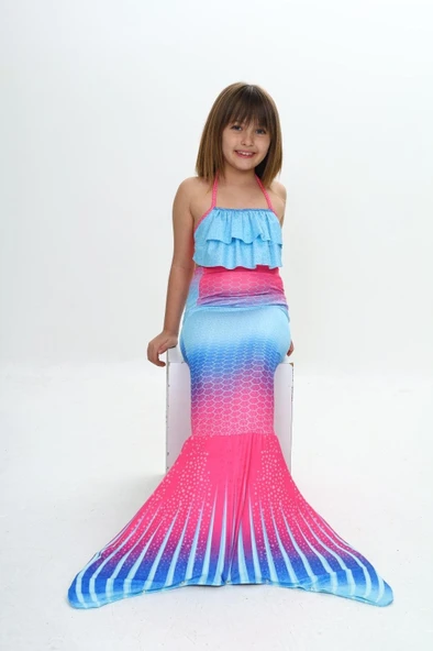 Kız Çocuk Denizkızı Kostümlü 3'lü Mayo Takımı (Alt+Üst+Kostüm) 3-12 Yaş 12217 - 3