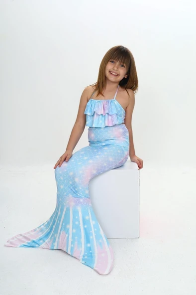 Kız Çocuk Denizkızı Kostümlü 3'lü Mayo Takımı (Alt+Üst+Kostüm) 3-12 Yaş 12217 - 4