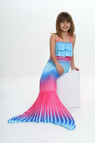 Kız Çocuk Denizkızı Kostümlü 3'lü Mayo Takımı (Alt+Üst+Kostüm) 3-12 Yaş 12217 - 8