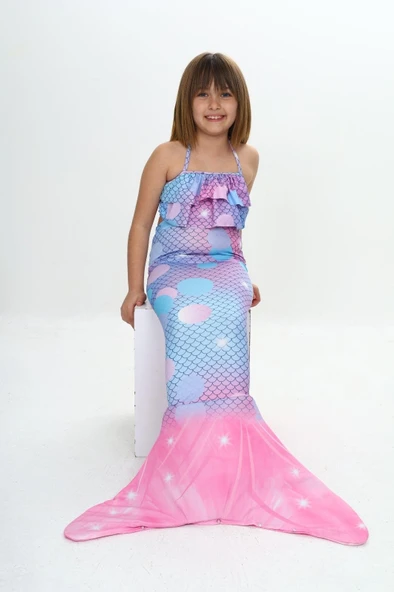 Kız Çocuk Denizkızı Kostümlü 3'lü Mayo Takımı (Alt+Üst+Kostüm) 3-12 Yaş 12217 - 2