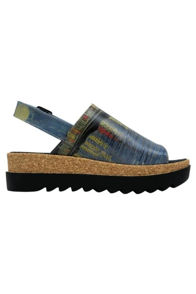 Kadın Vegan Deri Çok Renkli Kalın Taban Sandalet - Sea Sparkle Tasarım - 5
