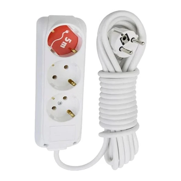 3'lü 5m Uzatma Kablosu Yüksek Kalite Elektrik Kablosu Topraklı Priz