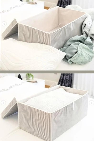 Mega Plus Kutu Hurç, Yorgan Yastık Çarşaf Dolapiçi Düzenleyici Mukavva Destekli (70x40cm) 2 Adet Gri - Resim 3