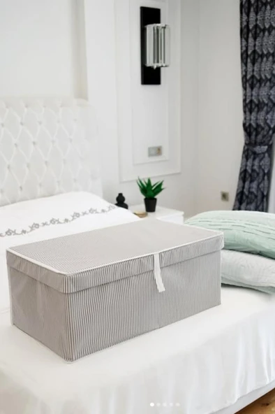 Mega Plus Kutu Hurç, Yorgan Yastık Çarşaf Dolapiçi Düzenleyici Mukavva Destekli (70x40cm) 1 Adet Gri - Resim 2