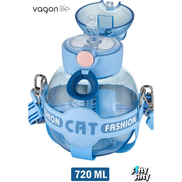 VAGONLİFE 720 ML KILIFLI VE PiPETLİ SU MATARASI Mavi - 3