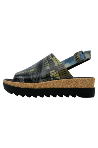 Kadın Vegan Deri Çok Renkli Kalın Taban Sandalet - Sea Sparkle Tasarım - 4