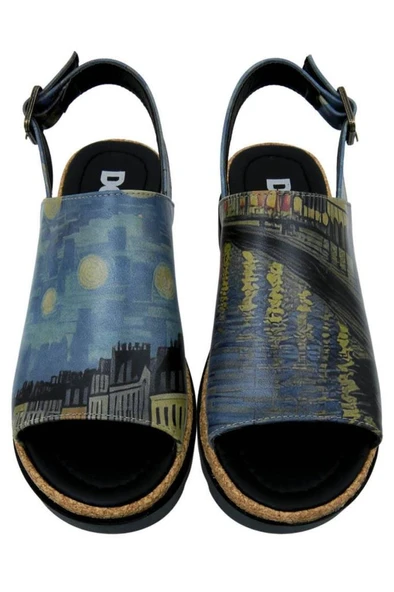 Kadın Vegan Deri Çok Renkli Kalın Taban Sandalet - Sea Sparkle Tasarım - 3