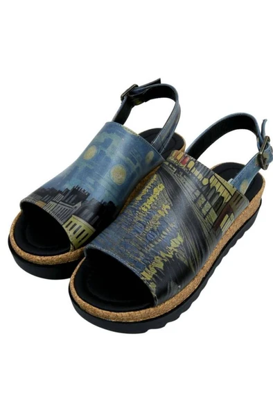 Kadın Vegan Deri Çok Renkli Kalın Taban Sandalet - Sea Sparkle Tasarım - 2