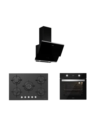 Silverline Siyah Cam Ankastre Set (3490 Oslo 60 Siyah+cs5365b01+bo6504b01)