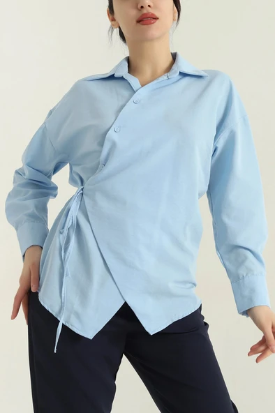 Jasmin Mavi Yandan Bağlamalı Trend Gömlek JASMIN-1453 - 5