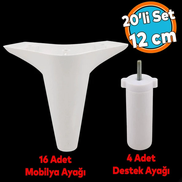 20'li Set Mobilya Koltuk Kanepe Tv Ünitesi Yükseltme Destek Ayağı 12 cm Beyaz Ayakları 20'li Set ürün görseli