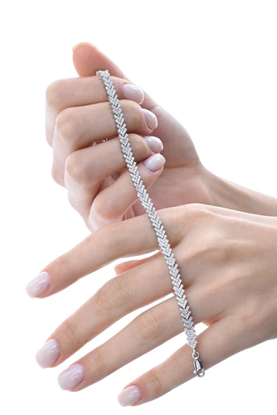 Gümüş rodyumlu zirkon taşlı modern görünümlü v model uzay yolu bileklik SGTL12855RODAJ - Resim 2
