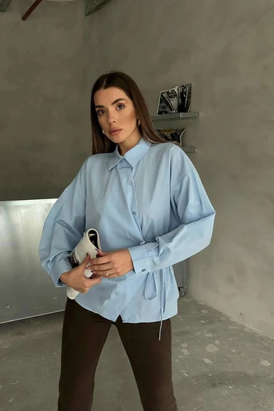 Jasmin Mavi Yandan Bağlamalı Trend Gömlek JASMIN-1453