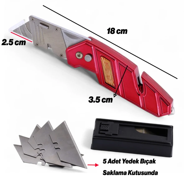 Çok Amaçlı Metal Maket Bıçak Karton Kumaş İp Kesme Halı Bıçağı Maket Bıçağı 5 Adet Yedek Bıçak Küçük - 2