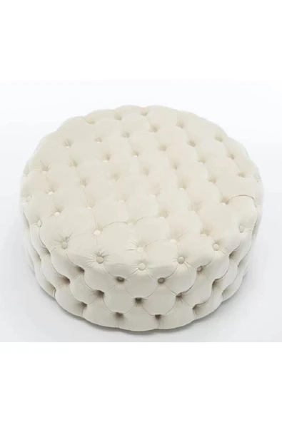 Kapitoneli Yuvarlak Puf/orta Sehpa/75cm Kadife - 2