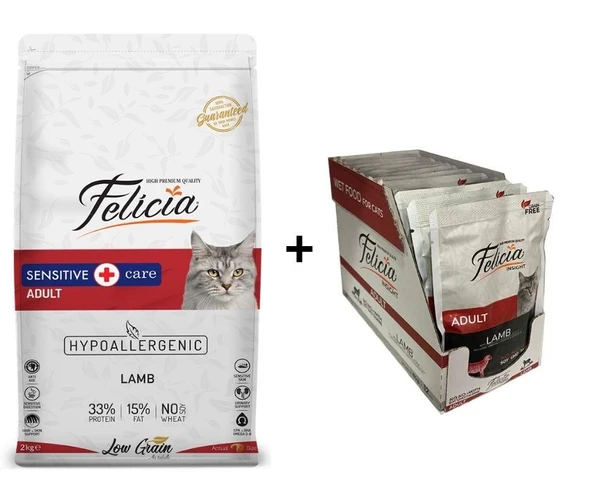 Felicia Kuzulu Yetişkin Kedi Maması 2 Kg + 12 Adet Felicia Kuzulu Yaş Mama 85 Gr