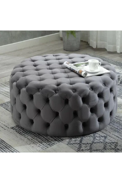 Kapitoneli Yuvarlak Puf/orta Sehpa/75cm Kadife
