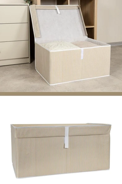 Mega Kutu Hurç, Yastık Çarşaf Kıyafet Dolap İçi Düzenleyici Mukavva Destekli (60x40cm) 3 Adet Kahve - Resim 2