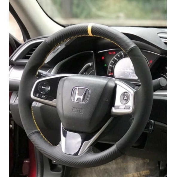Honda Civic Uyumlu Dikmeli Direksiyon Kılıfı Alkantra-Karbon Renk Seçenekli