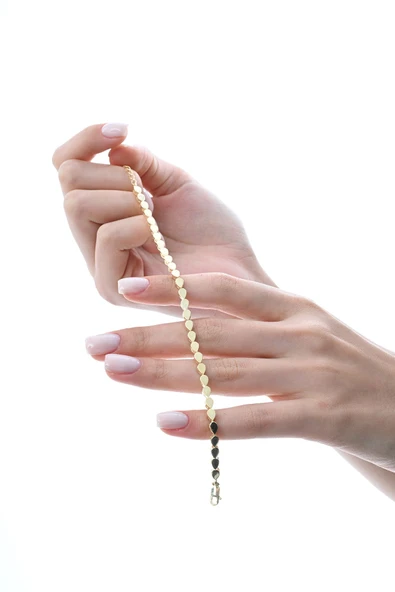 Gümüş altın yaldızlı modern görünümlü damla su yolu bileklik SGTL12849GOLD - Resim 4