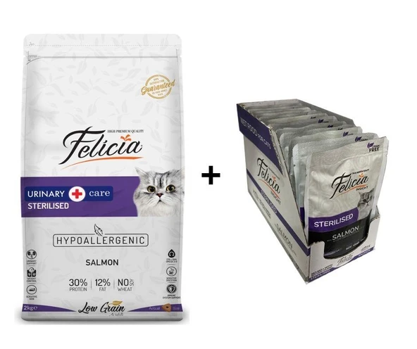 Felicia Somonlu Light Sterilised Kedi Maması 2 kg + 12 Adet Felicia Somonlu Kısır Yaş Mama 85 Gr ürün görseli 1