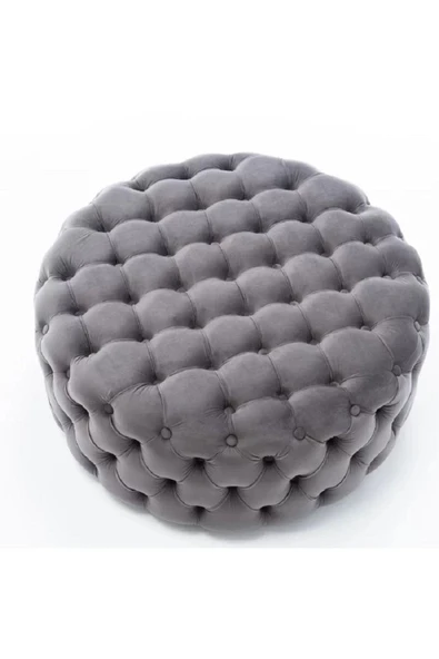 Kapitoneli Yuvarlak Puf/orta Sehpa/75cm Kadife - 6