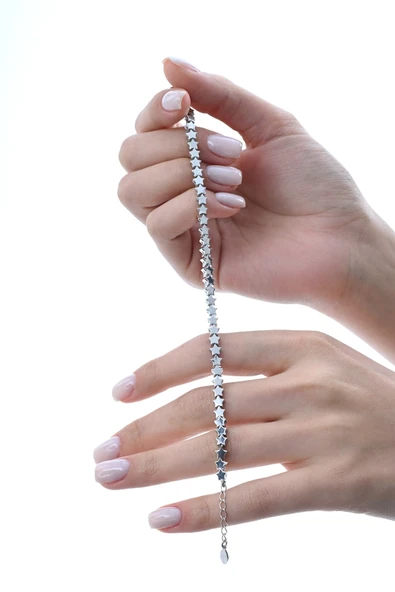 Gümüş rodyumlu modern görünümlü kayan yıldızlar bileklik SGTL12856RODAJ - Resim 3