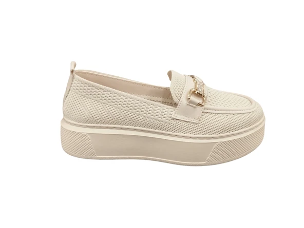 Ventes 3461001Z 4 cm Kalın Taban Taş Toka Detaylı Günlük Kadın Triko Loafer Ayakkabı - 5