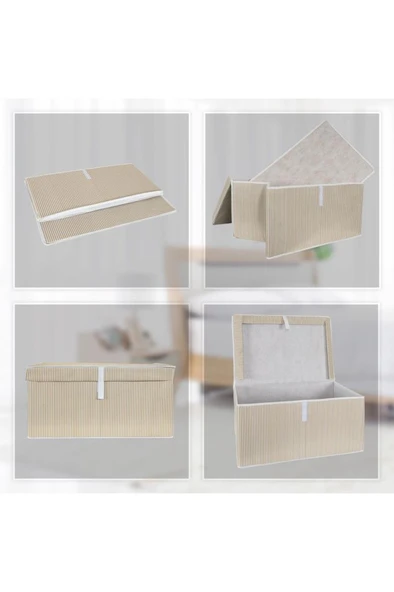 Mega Kutu Hurç, Yastık Çarşaf Kıyafet Dolap İçi Düzenleyici Mukavva Destekli (60x40cm) 2 Adet Kahve - Resim 3