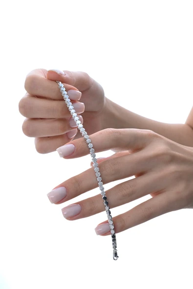 Gümüş rodyumlu zirkon taşlı modern görünümlü çiçek zinciri bileklik SGTL12850RODAJ - 2